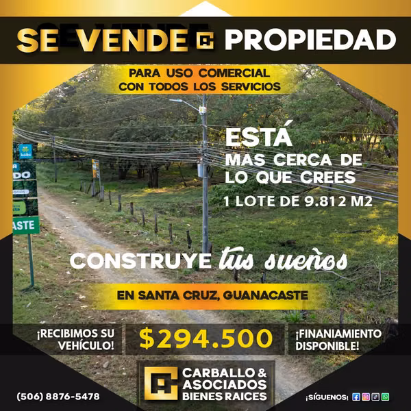 Venta de Lote en Ruta 21 en Guanacaste Santa Cruz.