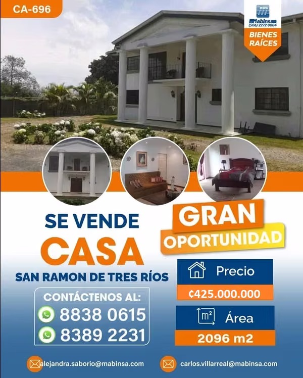 HOUSE FOR SALE – San Ramón de Tres Ríos | CA-696