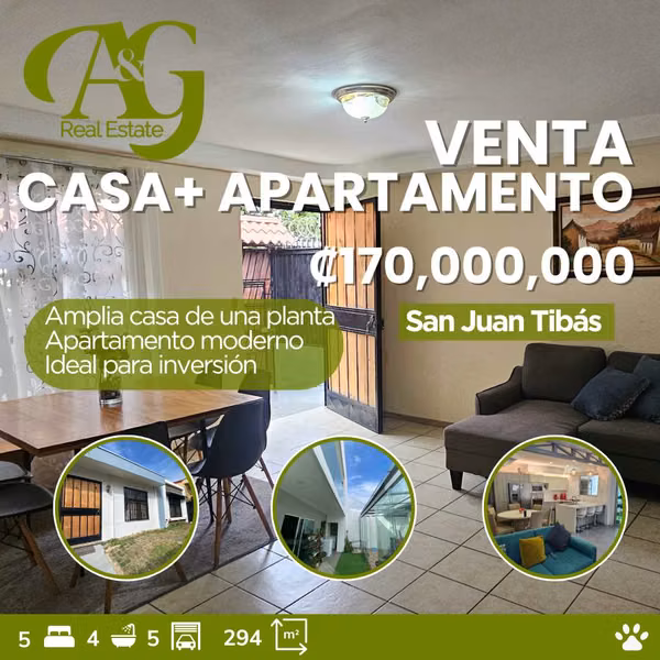 Venta propiedad casa+ Apartamento San Juan Tibas VT1400