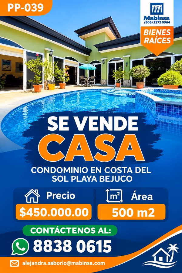 PP-039 CASA EN CONDOMINIO EN COSTA DEL SOL PLAYA BEJUCO