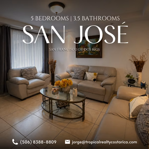 Independent Home for Sale in San Francisco de Dos Ríos – Spacious Living, Office & Patio