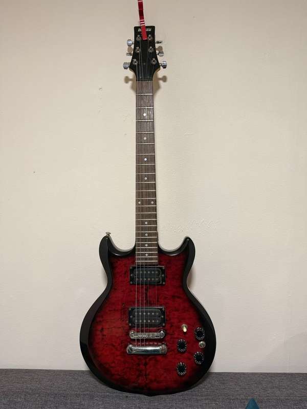 Ibanez electric guitar with amplifier and pedal