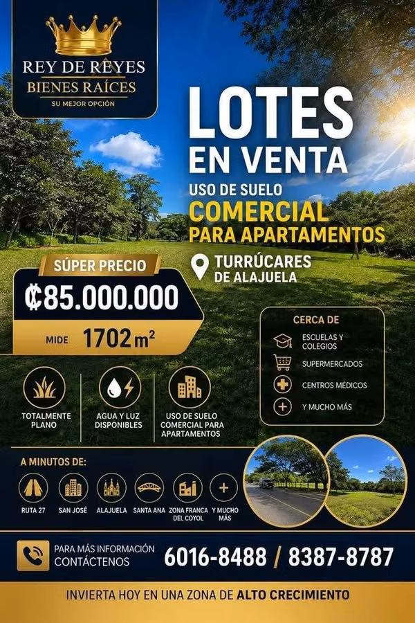 TERRENO USO DE SUELO PARA APARTAMENTOS EN TURRÚCARES DE ALAJUELA