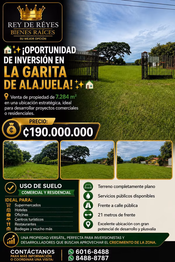 VENTA DE LOTE USO DE SUELO COMERCIAL EN LA GARITA DE ALAJUELA