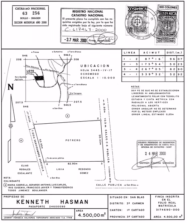 LOT FOR SALE IN CARTAGO 4500m2