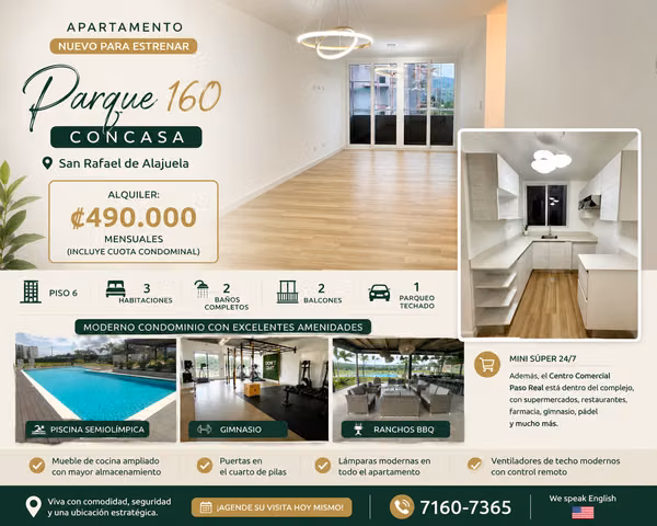 Apartamento Nuevo para Estrenar en Alquiler | Parque 160, Concasa