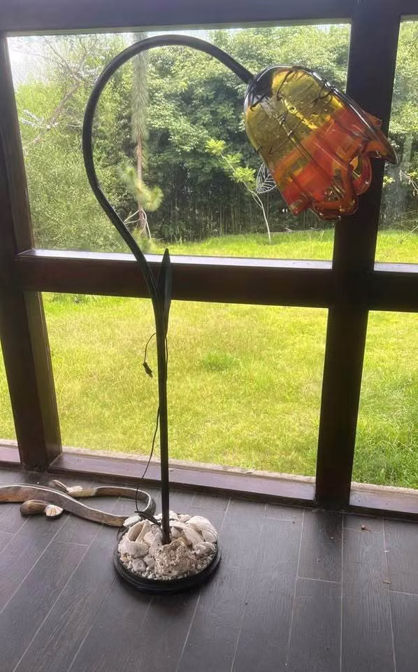 Foot Lamp in Solid Glass and Metal. Imported as New Height 1, 62 mt