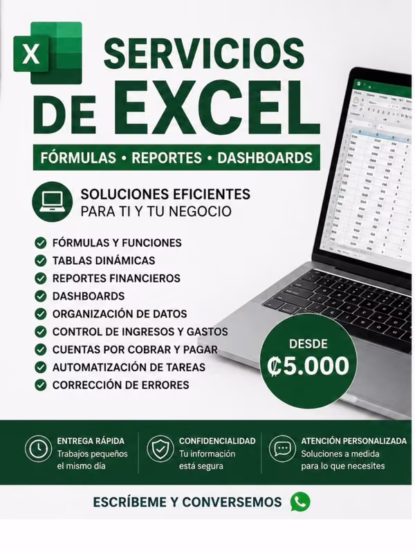 Servicio Excel, digitación y organización datos desde ¢5000