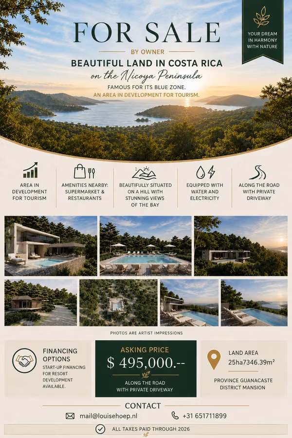 FOR SALE – UNIQUE DEVELOPMENT PROPERTY ON THE NICOYA PENINSULA, COSTA RICA