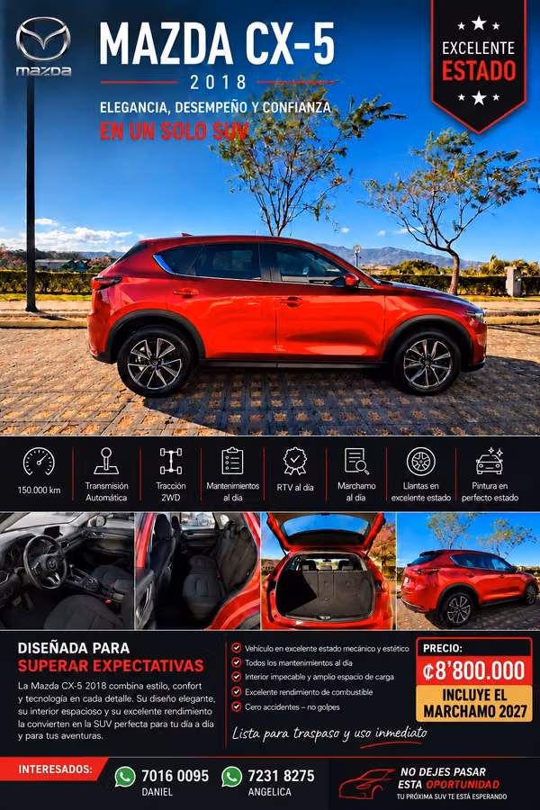 VENDO  MAZDA CX5 ROJO EN EXCELENTE ESTADO