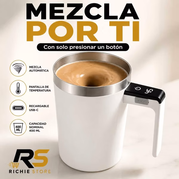 Taza Mezcladora Automática Recargable 400 ml con Pantalla de Temperatura