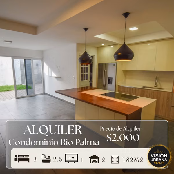 Casa de 3 Habitaciones con línea blanca Condominio en Río Palma