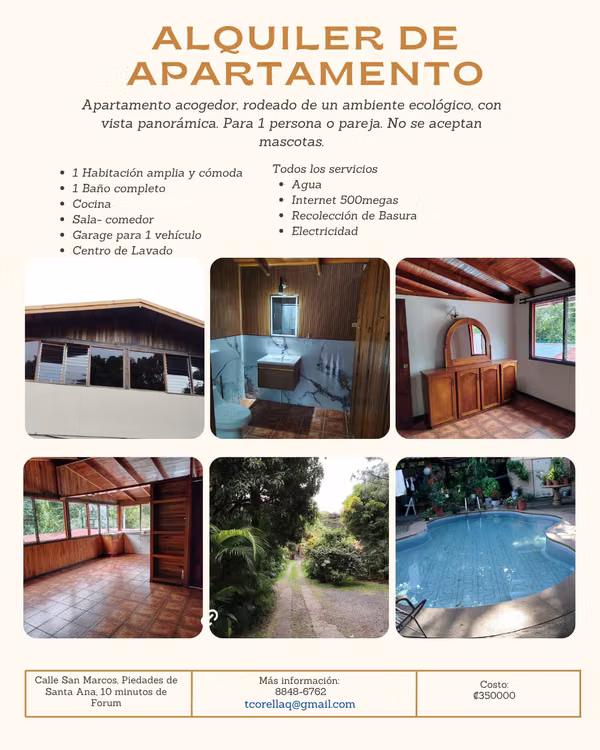 Alquiler de Apartamento en zona ecologica y tranquila.