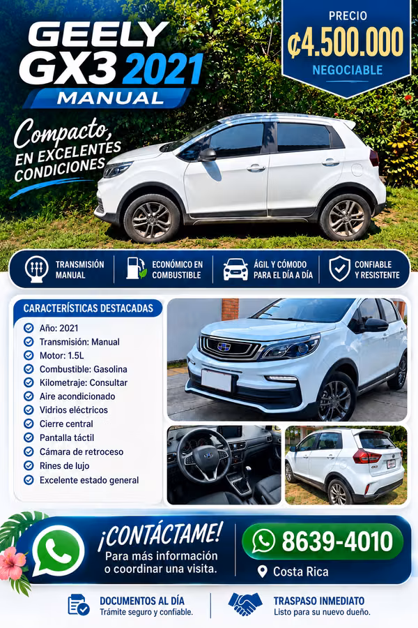 Geely Gx3 2021 Manial 4 500 000  Excelentes Condiciones