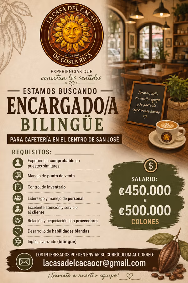 Encargado de cafetería bilingue