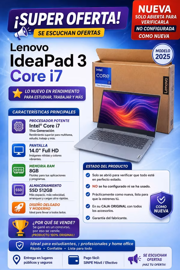 Lenovo IdeaPad 3 14" Intel Core i7 - Open Box Nueva