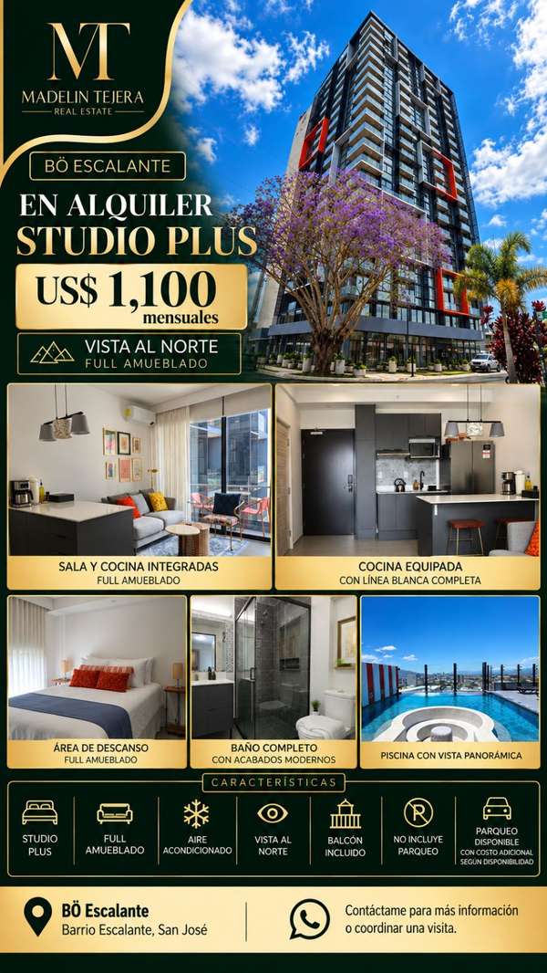 PREMIUM APARTMENT FOR RENT - 124; FLOOR 11 - BÖ SCALANTE US $1,100