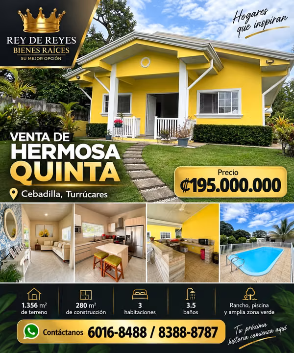 VENTA HERMOSA QUINTA EN TURRUCARES DE ALAJUELA COSTA RICA
