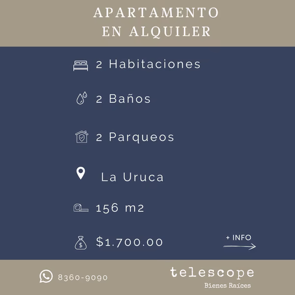 Alquiler de Apartamento - La Uruca - 2 Habitaciones - Amueblado
