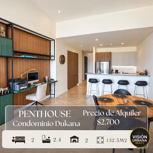 Penthouse Amueblado de 2 Habitaciones en Condominio Dukana