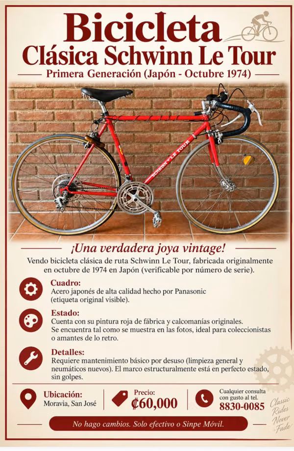 Schwinn Le Tour, 1974 - Classic ORIGINAL