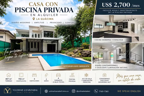 HOUSE WITH PRIVATE POOL FOR RENT CONDO GUÁTIMA