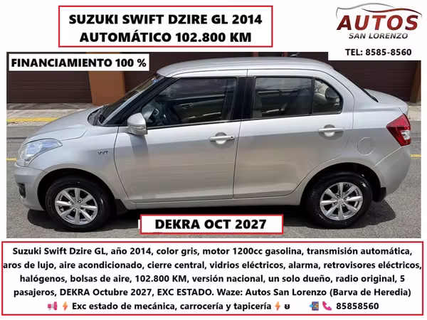 SUZUKI SWIFT DZIRE GL 2014 AUTOMÁTICA