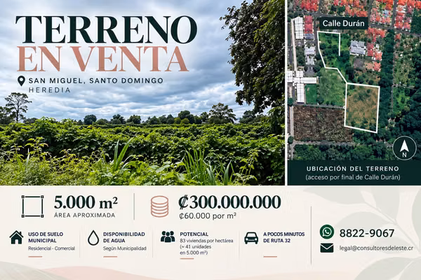THIRD 5,000 m ² IN SALE - 124; USE RESIDENCIAL - TRADE - 124; SANTO MIGUEL, STO DOMINGO, HEREDIA