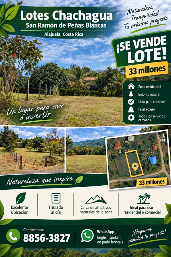 Precio lote en zona privilegiada San Ramón de Peñas Blancas carretera a La Fortuna