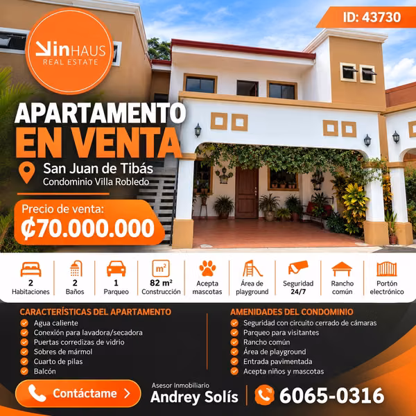 Venta de apartamento en Tibas AS ID43730