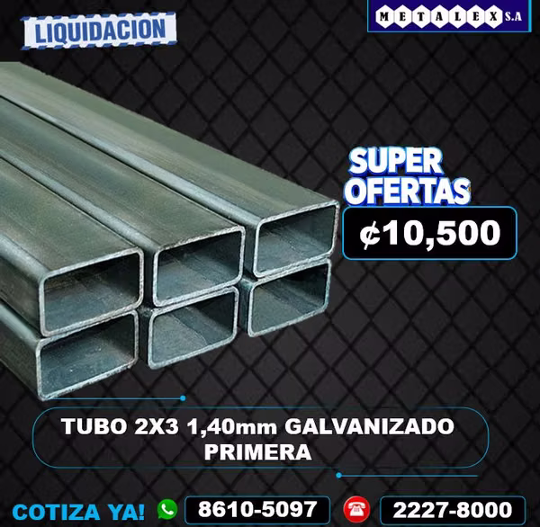 TUBO 2X3 1.40MM GALVANIZADO PRIMERA 
