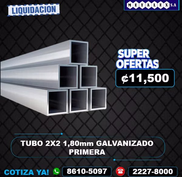TUBO 2X2 1.80MM GALVANIZADO SEGUNDA 