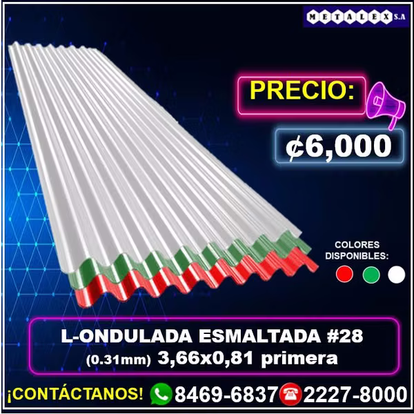 lamina ondulada esmaltada #28 0,31mm 3,66x0,81 primera
