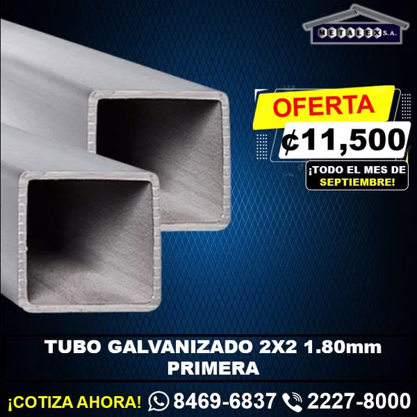 tubo galva 2x2 1.80mm primera