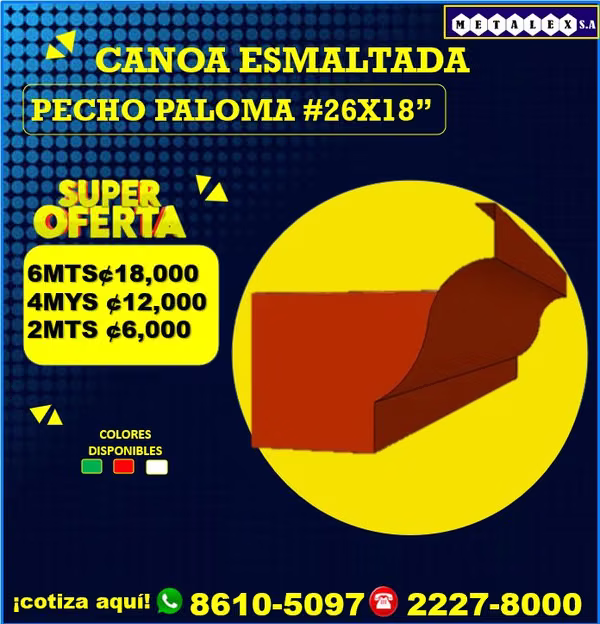 CANOA PECHO PALOMA ESMALTADA #26 4 MTSX 18