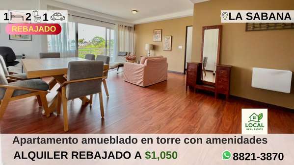 Apartamento amueblado de un dormitorio en torre en Sabana