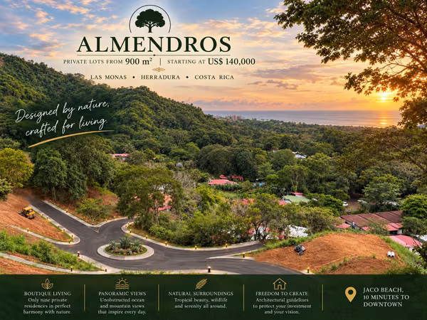 ALMENDROS: NINE PRIVATE LOTS FROM 900 m² WITH OCEAN VIEWS, SURROUNDED BY PROTECTED MOUNTAINS.