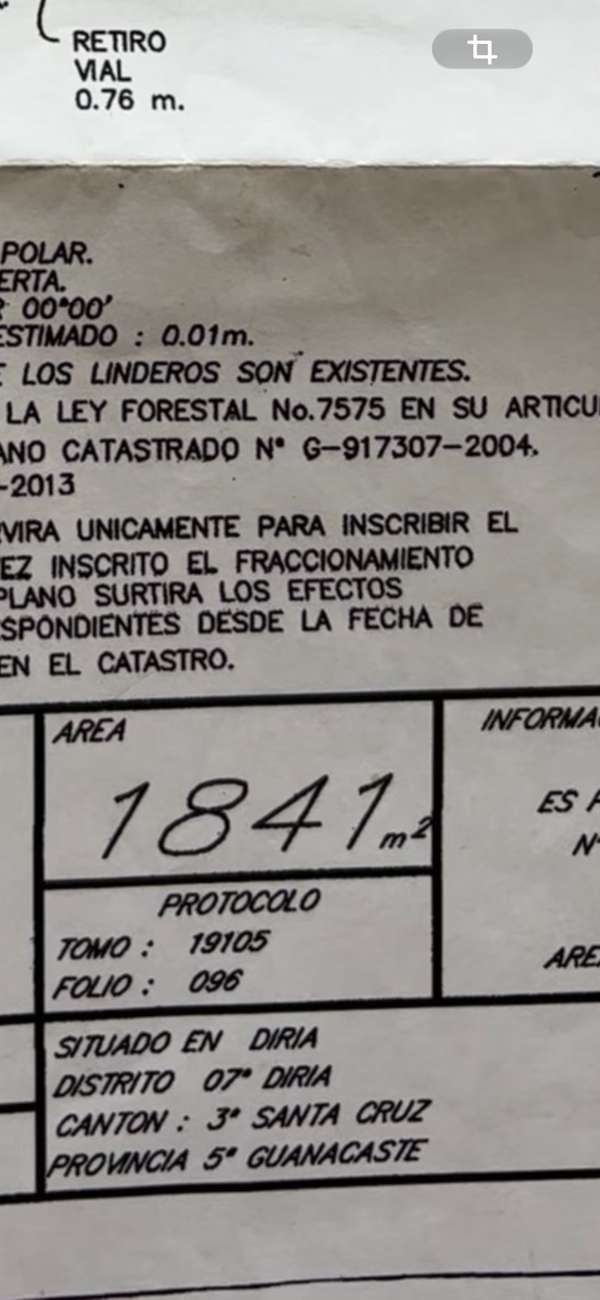 Guanacaste *LOT FOR SALE – 1841m2 – DIRIA – SANTA BARBARA – SANTA CRUZ – WATER & POWER*