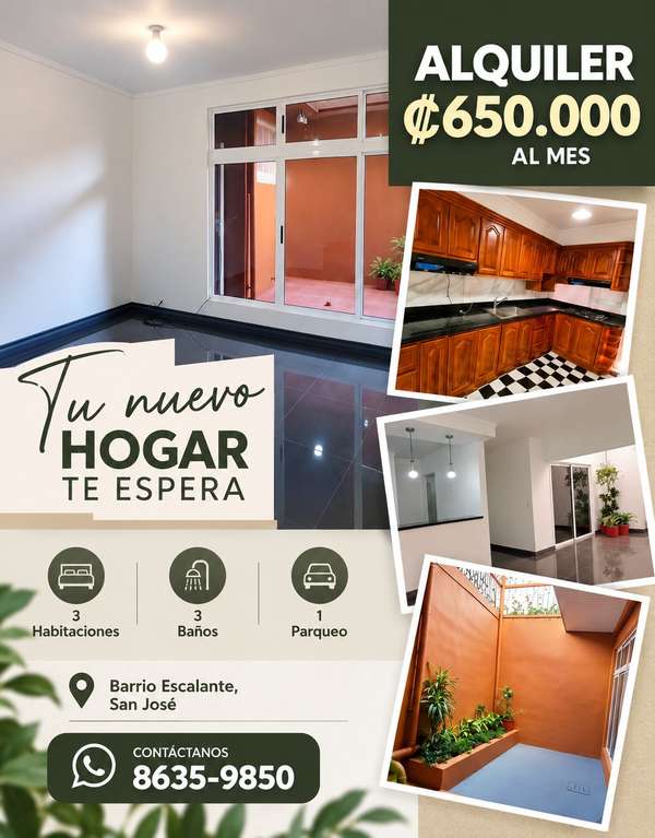 Alquiler de apartamento muy amplioa en Barrio Escalante-Barrio Dent - 3 habitaciones  