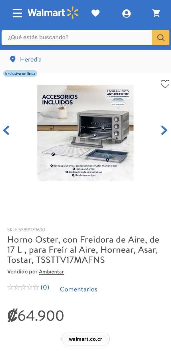 Horno Oster con freidora de aire de 17L