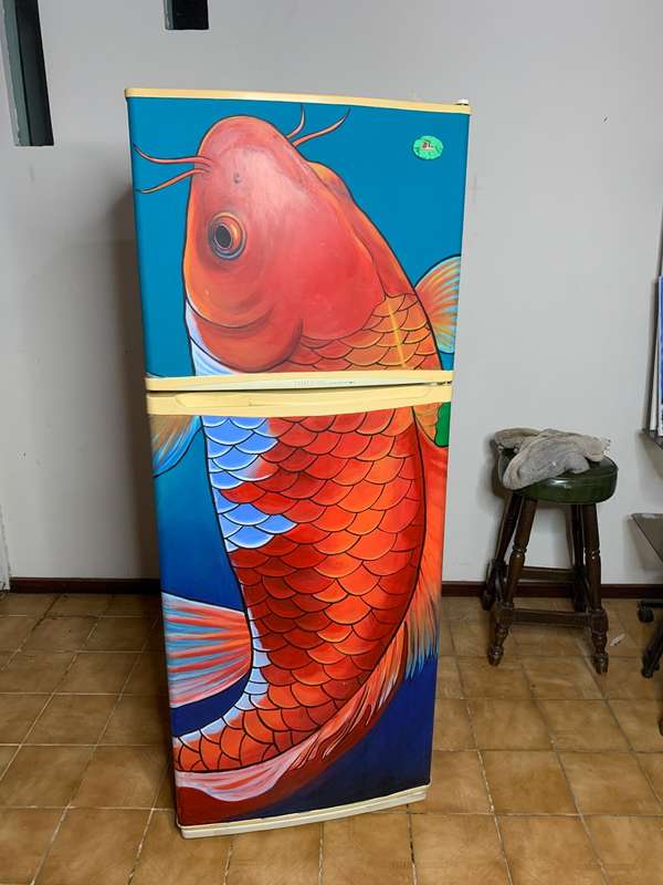 Refrigerador LG  funcional -  Pieza única de  diseño pez Koi (pintada a mano)