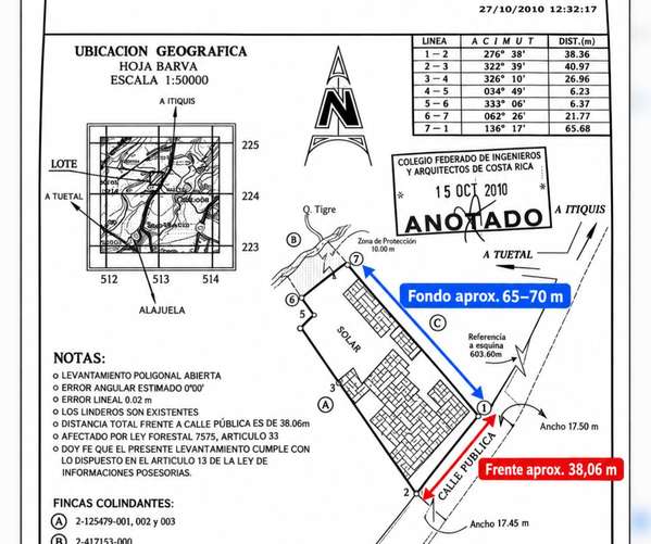 Lote comercial 2.282m² con 38m frente Alajuela