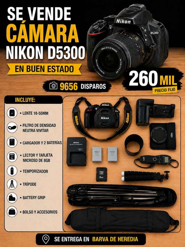 Cámara Nikon D5300 con accesorios 