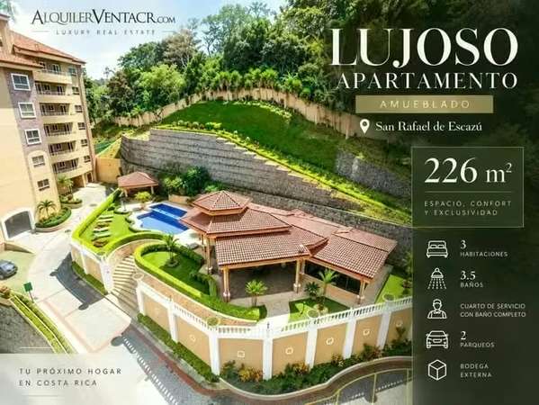 Apartamento amueblado de 3 habit. con vista en San Rafael Escazú