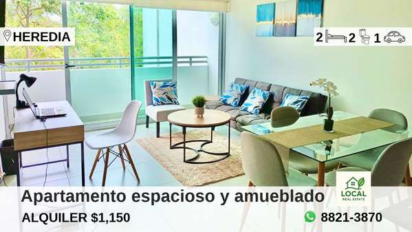 Apartamento amueblado dos dormitorios en torre en Heredia