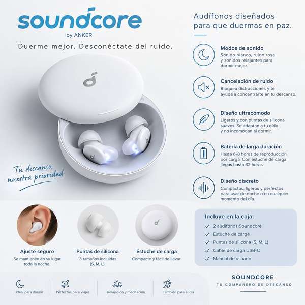 Audífonos Soundcore Sleep A30 Special by Anker – Bluetooth para Dormir