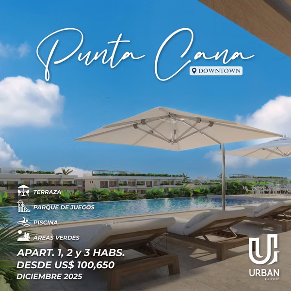 Apartamentos de 1, 2 y 3 Habs desde US$100,650 En Downtown Punta Cana