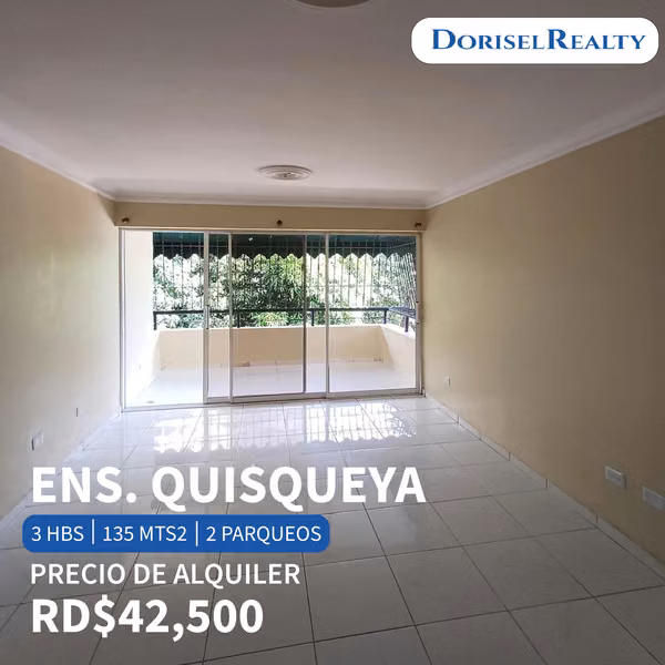 ALQUILER DE FABULOSO APARTAMENTO EN ENS. QUISQUEYA