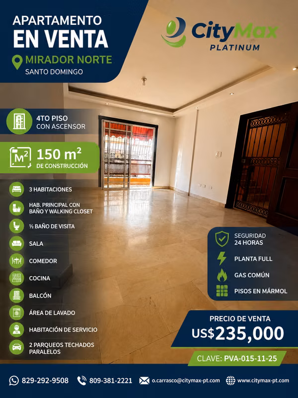 APARTAMENTO EN VENTA EN MIRADOR NORTE SANTO DOMINGO | 150 M² | 3 HABITACIONES | US$235,000