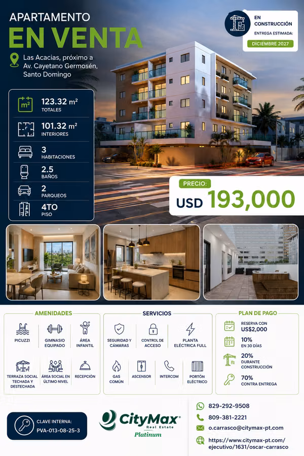 APARTMENT FOR SALE IN THE ACACIAS - 124; 3 ROOMS - 124; 2 PARKING SPACES - 124; HOLY SUNDAY